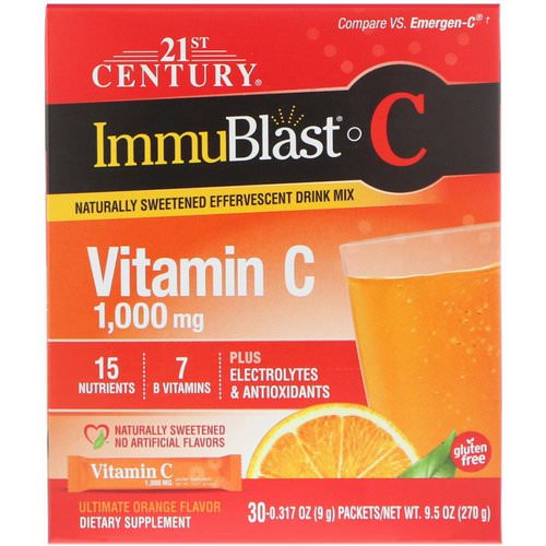 21st Century, ImmuBlast-C, Effervescent Drink Mix, Ultimate Orange, 1,000 mg, 30 Packets, .317 oz (9 g) Each فوائد