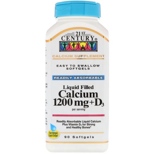 21st Century, Liquid Filled Calcium 1200 mg + D3, 90 Softgels فوائد