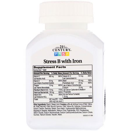 21st Century, Stress B, with Iron, 66 Tablets:فيتامين ب, الفيتامينات