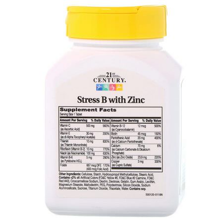 21st Century, Stress B, with Zinc, 66 Tablets:فيتامين ب, الفيتامينات