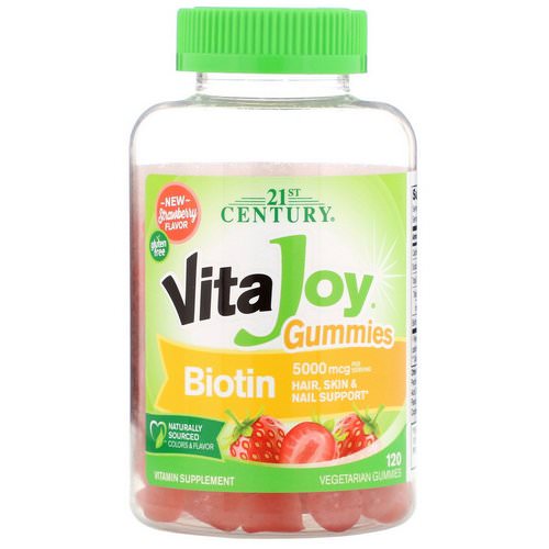 21st Century, VitaJoy Biotin Gummies, Strawberry Flavor, 5,000 mcg, 120 Vegetarian Gummies فوائد