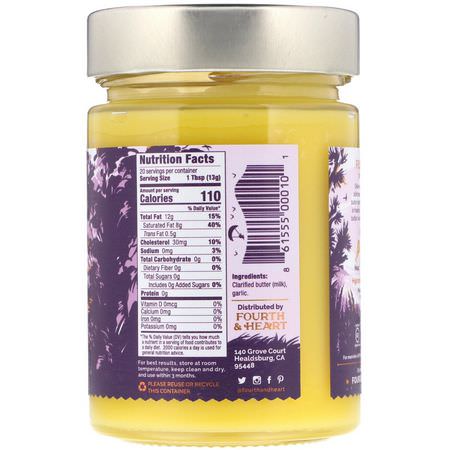 4th & Heart, Ghee Clarified Butter, Grass-Fed, Garlic, 9 oz (255 g):السمن, الخل