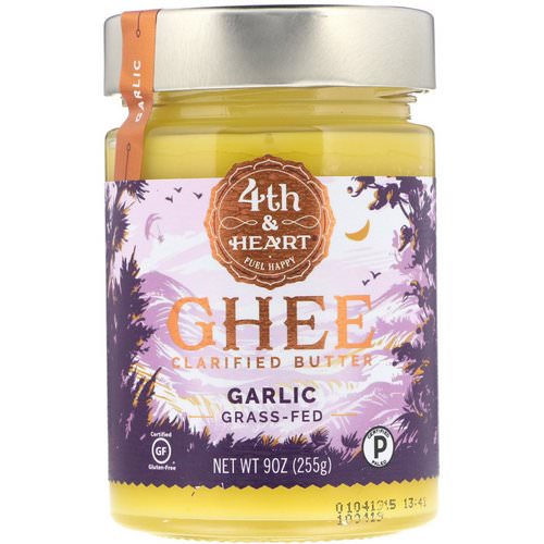 4th & Heart, Ghee Clarified Butter, Grass-Fed, Garlic, 9 oz (255 g) فوائد