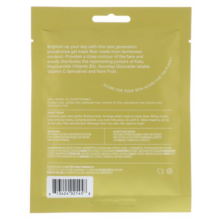 Acure, Brilliantly Brightening, Biocellulose Mask, 1 Single Use Mask, 0.845 fl oz (25 ml):أقنعة التفتيح, القش,ر
