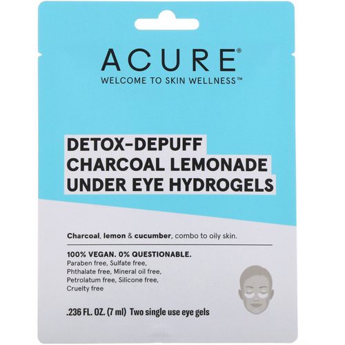 Acure, Detox-Depuff, Charcoal Lemonade Under Eye Hydrogels, 2 Single Use Eye Gels, 0.236 fl oz (7 ml) فوائد