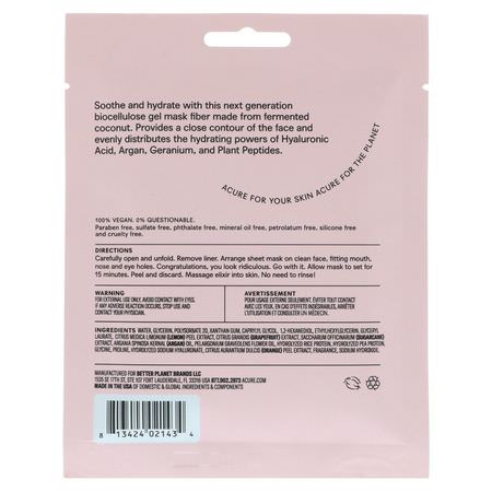 Acure, Seriously Soothing, Biocellulose Mask, 1 Single Use Mask, 0.845 fl oz (25 ml):أقنعة عيب, حب الشباب