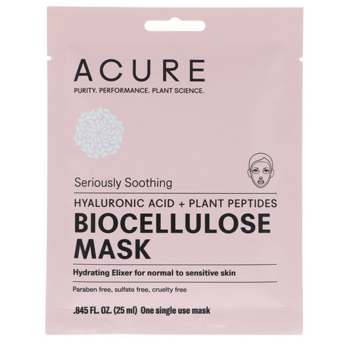 Acure, Seriously Soothing, Biocellulose Mask, 1 Single Use Mask, 0.845 fl oz (25 ml) فوائد