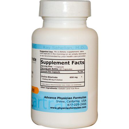 Advance Physician Formulas, Choline Bitartrate, 650 mg, 60 Capsules:الك,لين ,المعادن