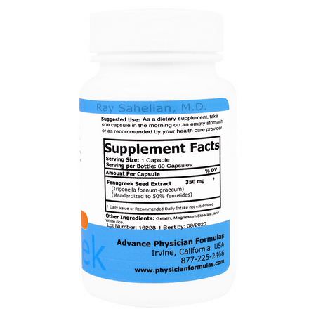 Advance Physician Formulas, Fenugreek Extract, 350 mg, 60 Capsules:الحلبة, المعالجة المثلية