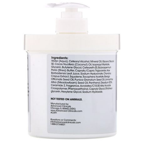 Advanced Clinicals, Hyaluronic Acid, Instant Skin Hydrator, 16 oz (454 g):كريم, مصل حمض الهيال,ر,نيك
