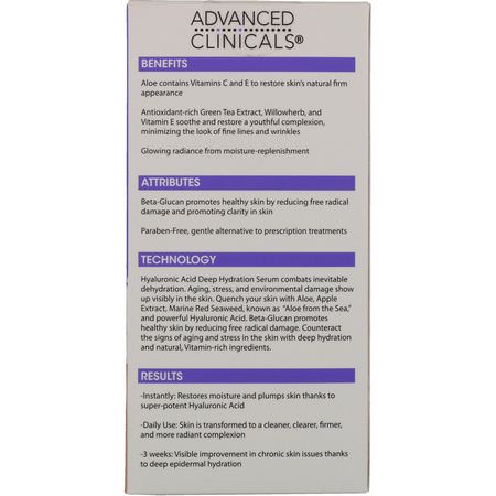 Advanced Clinicals, Hyaluronic Serum, Instant Skin Hydrator, 1.75 fl oz (52 ml):كريم, مصل حمض الهيال,ر,نيك