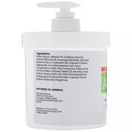 Advanced Clinicals, Soothe + Recover Cream, Aloe Vera, 16 oz (454 g):الأل,ة فيرا للعناية بالبشرة, علاج البشرة