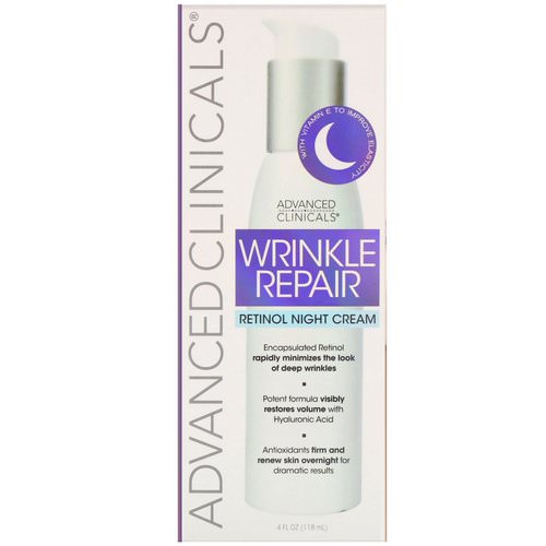 Advanced Clinicals, Wrinkle Repair, Retinol Night Cream, 4 fl oz (118 ml) فوائد