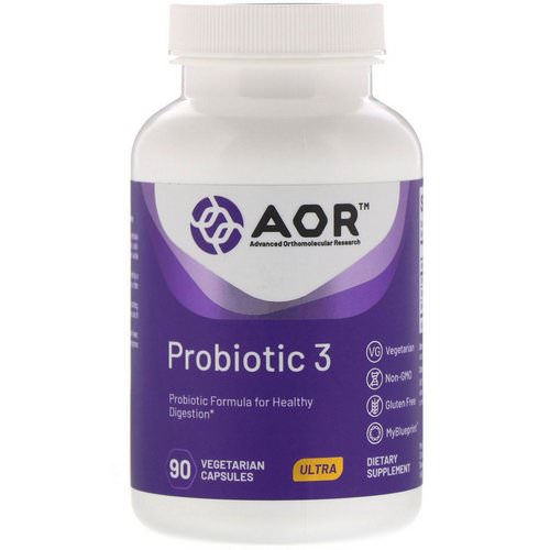 Advanced Orthomolecular Research AOR, Probiotic 3, 90 Vegetarian Capsules فوائد