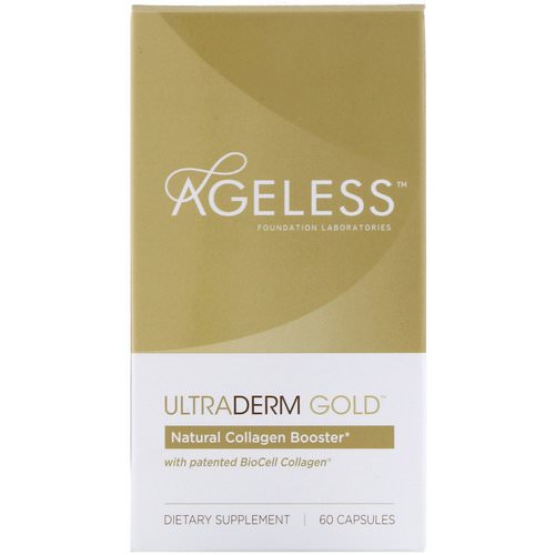 Ageless Foundation Laboratories, UltraDerm Gold, Natural Collagen Booster with Patented BioCell Collagen, 60 Capsules فوائد