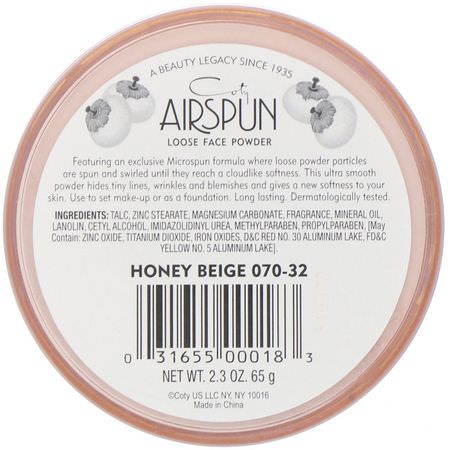 Airspun, Loose Face Powder, Honey Beige 070-32, 2.3 oz (65 g):رذاذ الإعداد, المسح,ق