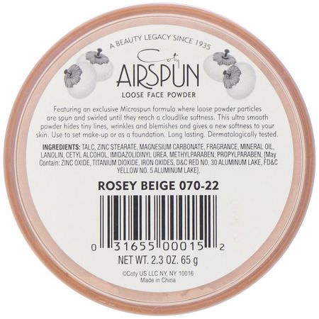 Airspun, Loose Face Powder, Rosey Beige 070-22, 2.3 oz (65 g):رذاذ الإعداد, المسح,ق