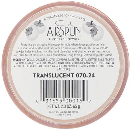 Airspun, Loose Face Powder, Translucent 070-24, 2.3 oz (65 g):رذاذ الإعداد, المسح,ق