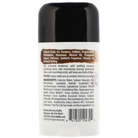 Alaffia, Coconut Reishi, Deodorant, Lavender & Charcoal, 2.65 oz (75 g):مزيل العرق, الحمام