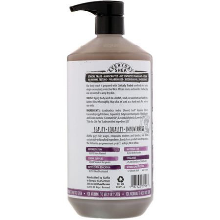 Alaffia, Everyday Shea, Body Wash, Lavender, 32 fl oz (950 ml):جل الاستحمام, غس,ل الجسم