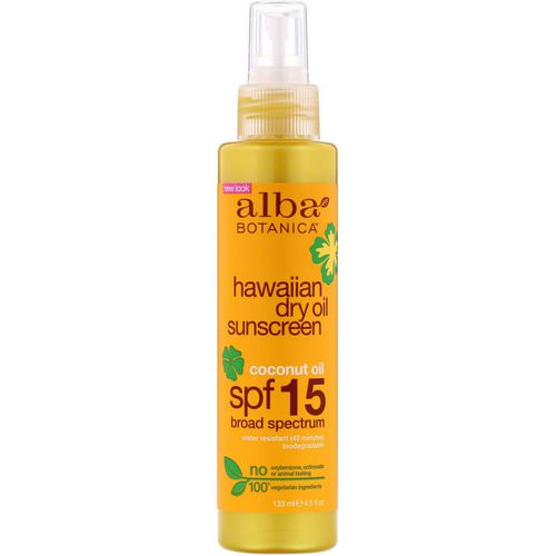 Alba Botanica, Hawaiian Dry Oil Sunscreen Coconut Oil, SPF 15, 4.5 fl oz (133 ml) فوائد