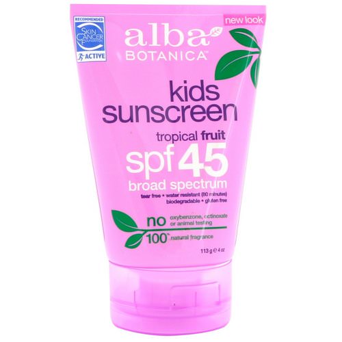 Alba Botanica, Kids Sunscreen, Tropical Fruit, SPF 45, 4 oz (113 g) فوائد