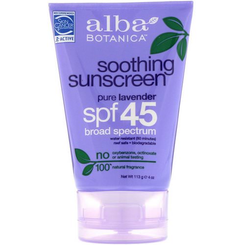 Alba Botanica, Soothing Sunscreen, SPF 45, Pure Lavender, 113 g (4 oz) فوائد
