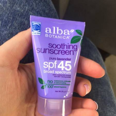 Alba Botanica, Soothing Sunscreen, SPF 45, Pure Lavender, 1 oz (28 g)
