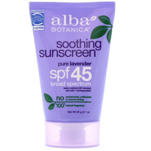 Alba Botanica, Soothing Sunscreen, SPF 45, Pure Lavender, 1 oz (28 g) فوائد