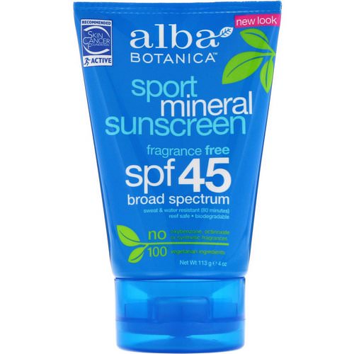 Alba Botanica, Sport Mineral Sunscreen, SPF 45, 4 oz (113 g) فوائد
