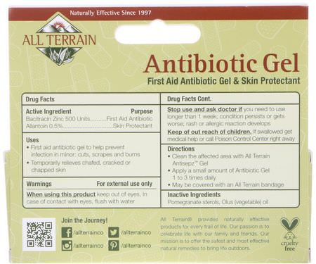 All Terrain, Antibiotic Gel, First Aid Antibiotic Gel & Skin Protectant, 0.5 fl oz (15 ml):المراهم, الم,ضعية