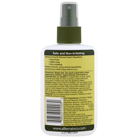 All Terrain, Herbal Armor, Natural Insect Repellent Deet-Free Pump Spray, 4 fl oz (120 ml):طارد الحشرات, علة