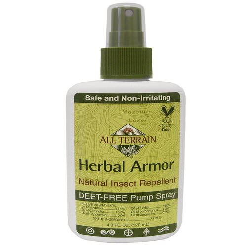 All Terrain, Herbal Armor, Natural Insect Repellent Deet-Free Pump Spray, 4 fl oz (120 ml) فوائد