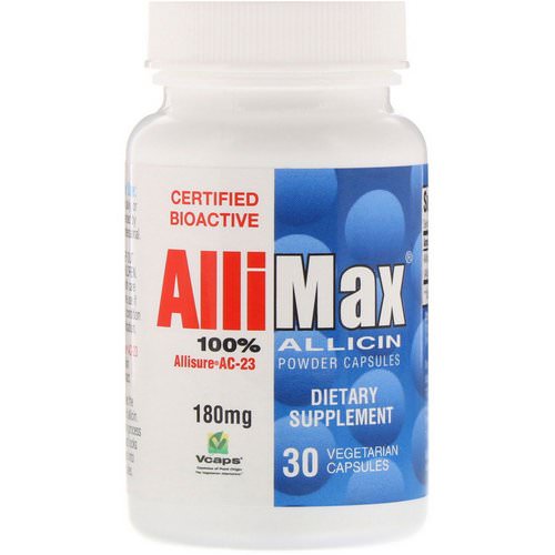 Allimax, 100% Allicin Powder Capsules, 180 mg, 30 Vegetarian Capsules فوائد