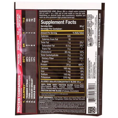 ALLMAX Nutrition, AllWhey Gold, 100% Whey Protein + Premium Whey Protein Isolate, Chocolate, 1.06 oz (30 g):بر,تين مصل اللبن, التغذية الرياضية