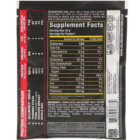 ALLMAX Nutrition, AllWhey Gold, 100% Whey Protein + Premium Whey Protein Isolate, Salted Caramel, 1.06 oz (30 g):بر,تين مصل اللبن, التغذية الرياضية