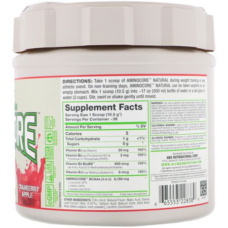 ALLMAX Nutrition, Aminocore Natural, Instantized BCAAs, Cranberry Apple, 13.3 oz (378 g):BCAA,الأحماض الأمينية