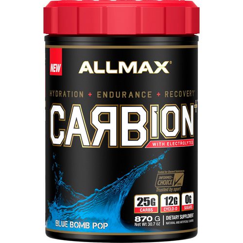 ALLMAX Nutrition, CARBion+ with Electrolytes + Hydration, Gluten-Free + Vegan Certified, Blue Bomb Pop, 1.91 lbs (870 g) فوائد