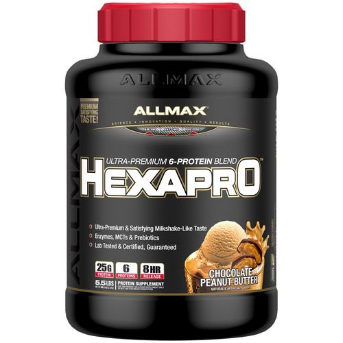 ALLMAX Nutrition, Hexapro, Ultra-Premium Protein + MCT & Coconut Oil, Chocolate Peanut Butter, 5.5 lbs (2.5 kg) فوائد