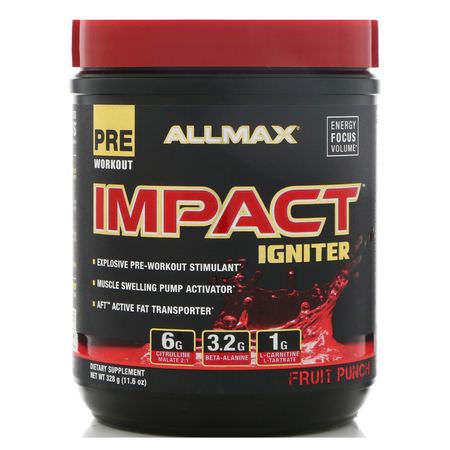 ALLMAX Nutrition, Impact Igniter Pre-Workout, Fruit Punch, 11.6 oz (328 g):Citrulline Malate, أكسيد النيتريك