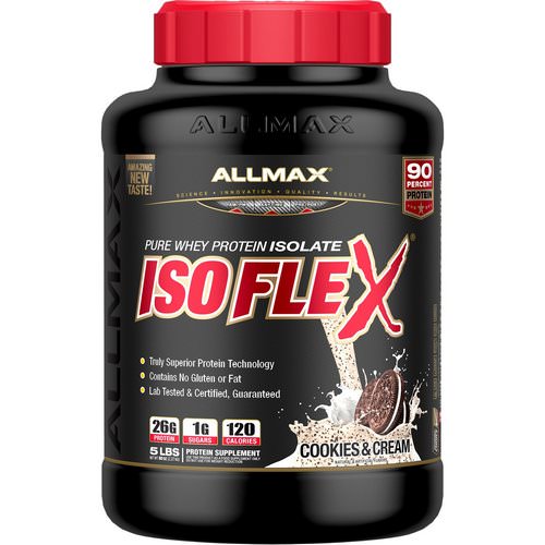 ALLMAX Nutrition, Isoflex, 100% Pure Whey Protein Isolate (WPI Ion-Charged Particle Filtration), Cookies & Cream, 5 lb (2.27 kg) فوائد