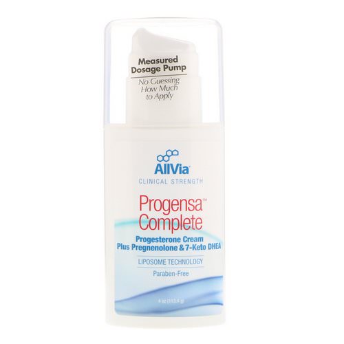 AllVia, Progensa Complete, Progesterone Cream Plus Pregnenolone & 7-Keto DHEA, 4 fl oz (113.4 g) فوائد
