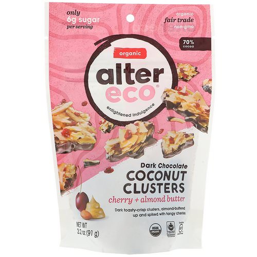 Alter Eco, Dark Chocolate Coconut Clusters, Cherry + Almond Butter, 3.2 oz (91 g) فوائد