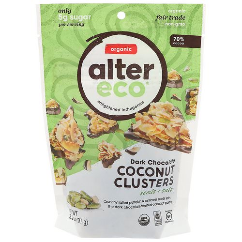 Alter Eco, Dark Chocolate Coconut Clusters, Seeds + Salt, 3.2 oz (91 g) فوائد