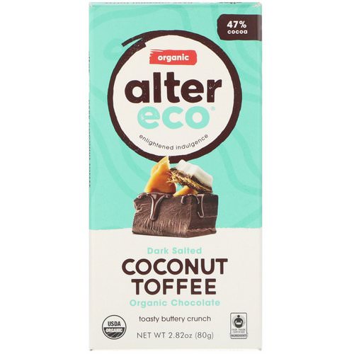 Alter Eco, Organic Chocolate Bar, Dark Salted Coconut Toffee, 2.82 oz (80 g) فوائد