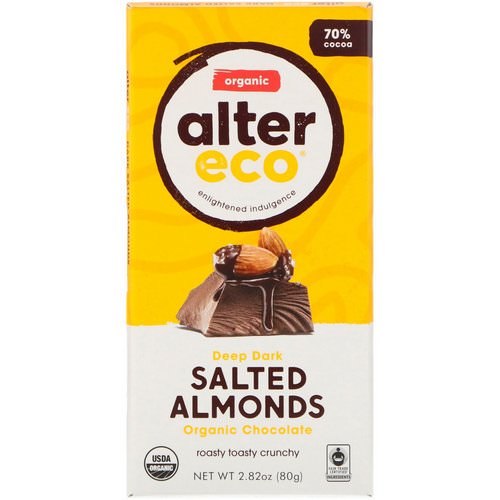 Alter Eco, Organic Chocolate Bar, Deep Dark Salted Almonds, 2.82 oz (80g) فوائد