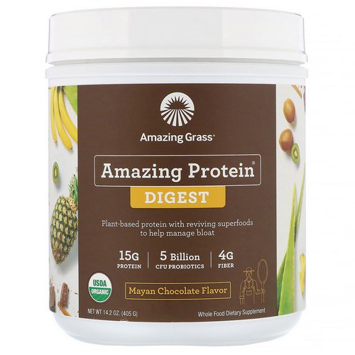 Amazing Grass, Amazing Protein, Digest, Mayan Chocolate Flavor, 5 Billion CFU, 14.2 oz (405 g) فوائد