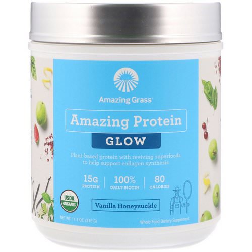 Amazing Grass, Organic Amazing Protein with Biotin, Glow, Vanilla Honeysuckle, 11.1 oz (315 g) فوائد