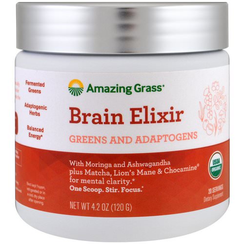 Amazing Grass, Brain Elixir, Greens And Adaptogens, 4.2 oz (120 g) فوائد