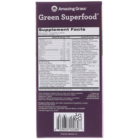 Amazing Grass, Green Superfood, Antioxidant, Sweet Berry, 15 Individual Packets, 0.24 oz (7 g) Each:مضادات الأكسدة, س,برف,دز